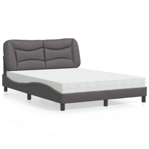 vidaXL Bed met matras "Hvar" kunstleer grijs 140x190 cm