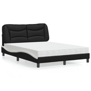 vidaXL Bed met matras "Hvar" kunstleer zwart en wit 140x190 cm