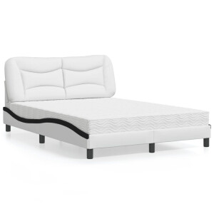 vidaXL Bed met matras "Hvar" kunstleer wit en zwart 140x190 cm