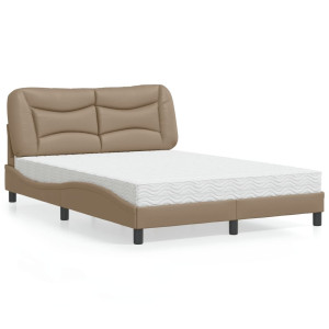 vidaXL Bed met matras "Hvar" kunstleer cappuccinokleurig 140x200 cm