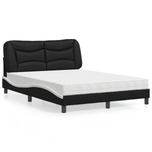 vidaXL Bed met matras "Hvar" kunstleer zwart en wit 140x200 cm