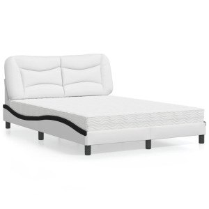 vidaXL Bed met matras kunstleer wit en zwart 140x200 cm
