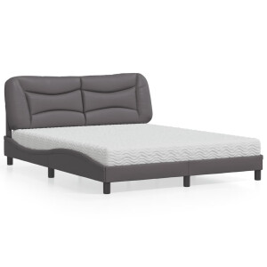 vidaXL Bed met matras "Hvar" kunstleer grijs 160x200 cm