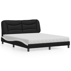vidaXL Bed met matras kunstleer zwart en wit 160x200 cm