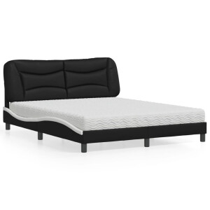 vidaXL Bed met matras "Hvar" kunstleer zwart en wit 160x200 cm
