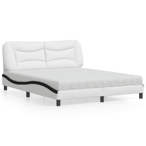 vidaXL Bed met matras kunstleer wit en zwart 160x200 cm