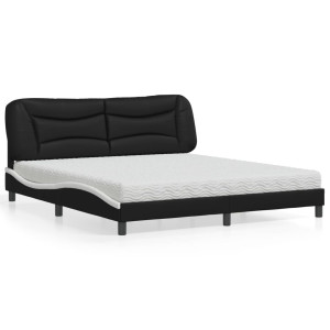 vidaXL Bed met matras kunstleer zwart en wit 180x200 cm