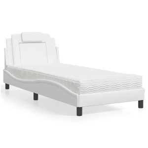 vidaXL Bed met matras kunstleer wit 90x200 cm