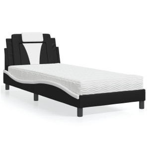 vidaXL Bed met matras kunstleer zwart en wit 90x200 cm