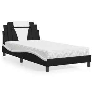 vidaXL Bed met matras kunstleer zwart en wit 100x200 cm