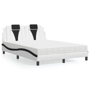 vidaXL Bed met matras kunstleer wit en zwart 140x200 cm