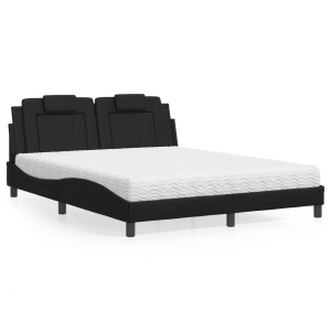 vidaXL Bed met matras kunstleer zwart 160x200 cm