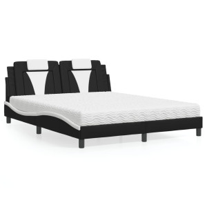vidaXL Bed met matras kunstleer zwart en wit 160x200 cm