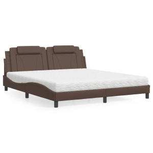 vidaXL Bed met matras kunstleer bruin 180x200 cm
