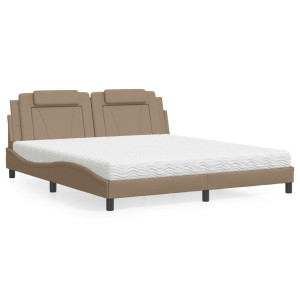 vidaXL Bed met matras kunstleer cappuccinokleurig 180x200 cm