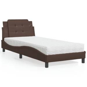 vidaXL Bed met matras kunstleer bruin 90x200 cm