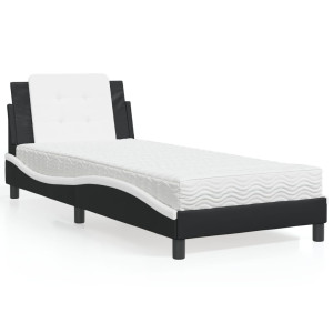 vidaXL Bed met matras kunstleer zwart en wit 90x200 cm