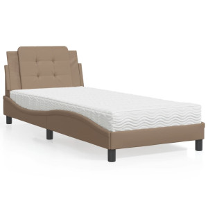 vidaXL Bed met matras kunstleer cappuccinokleurig 100x200 cm