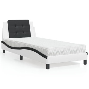 vidaXL Bed met matras kunstleer wit en zwart 100x200 cm
