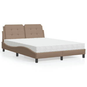 vidaXL Bed met matras kunstleer cappuccinokleurig 140x190 cm