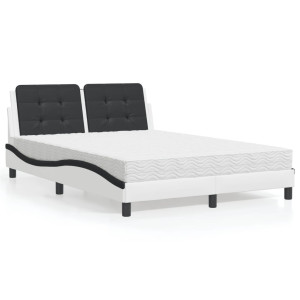 vidaXL Bed met matras kunstleer wit en zwart 140x200 cm