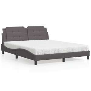vidaXL Bed met matras "Zadar" kunstleer grijs 160x200 cm