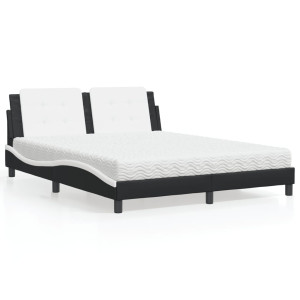 vidaXL Bed met matras kunstleer zwart en wit 160x200 cm