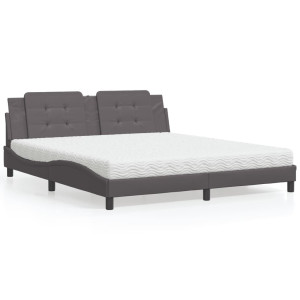 vidaXL Bed met matras kunstleer grijs 180x200 cm