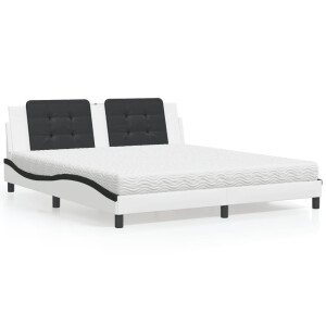 vidaXL Bed met matras "Zadar" kunstleer wit en zwart 180x200 cm