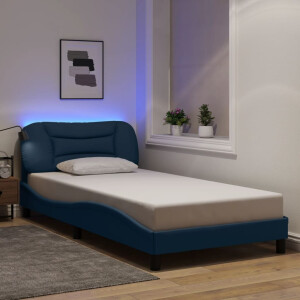 vidaXL Bedframe met LED zonder matras "Hvar" 100x200 cm stof blauw