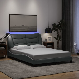 vidaXL Bedframe met LED zonder matras "Hvar" stof 140x190 cm lichtgrijs