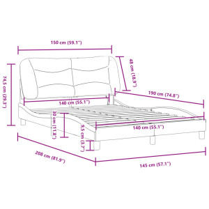 vidaXL Bedframe met LED-verlichting stof taupe 140x190 cm