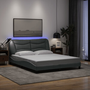 vidaXL Bedframe met LED zonder matras "Hvar" 160x200 cm stof lichtgrijs