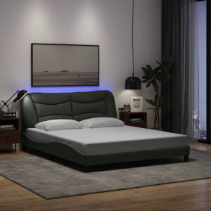 vidaXL Bedframe met LED zonder matras "Hvar" 160x200 cm stof donkergrijs