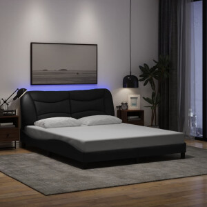 vidaXL Bedframe met LED zonder matras "Hvar" 160x200 cm stof zwart