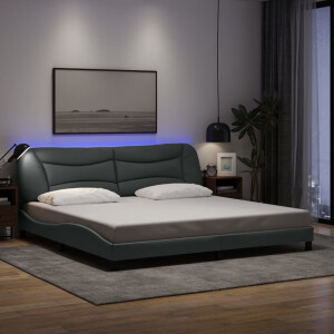 vidaXL Bedframe met LED zonder matras "Hvar" stof 200x200 cm lichtgrijs