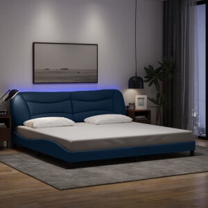 vidaXL Bedframe met LED zonder matras "Hvar" 200x200 cm stof blauw