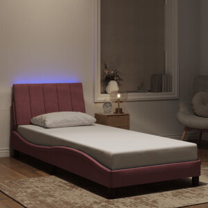 vidaXL Bedframe met LED zonder matras "Hanko" fluweel roze 90x190 cm