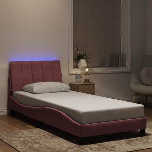 vidaXL Bedframe met LED zonder matras "Hanko" fluweel roze 90x200 cm
