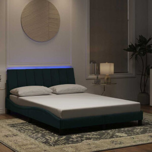 vidaXL Bedframe met LED zonder matras "Hanko" fluweel donkergroen 140x190 cm