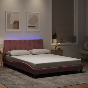 vidaXL Bedframe met LED zonder matras "Hanko" fluweel roze 140x190 cm