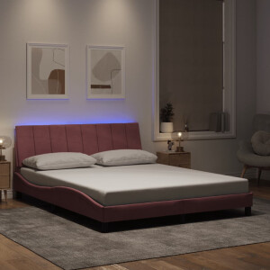 vidaXL Bedframe met LED zonder matras "Hanko" fluweel roze 160x200 cm