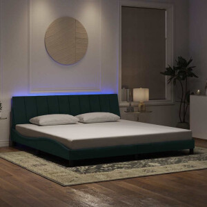 vidaXL Bedframe met LED zonder matras "Hanko" fluweel donkergroen 200x200 cm