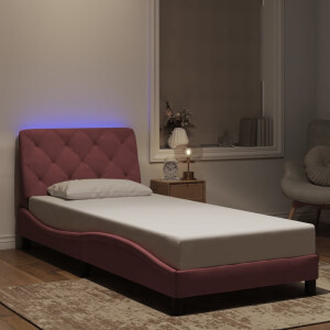 vidaXL Bedframe met LED zonder matras fluweel roze 90x190 cm