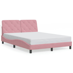 vidaXL Bedframe met LED-verlichting fluweel roze 140x190 cm