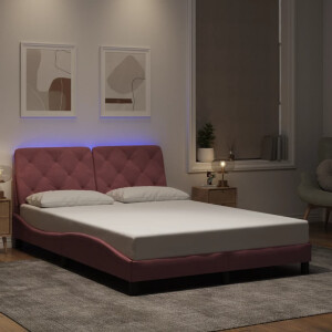 vidaXL Bedframe met LED zonder matras fluweel roze 140x200 cm