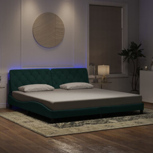 vidaXL Bedframe met LED zonder matras fluweel donkergroen 200x200 cm