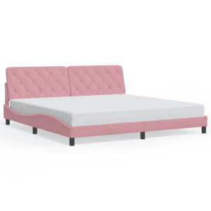 vidaXL Bedframe met LED-verlichting fluweel roze 200x200 cm