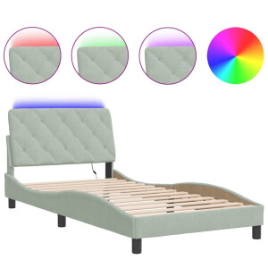 vidaXL Bedframe met LED zonder matras fluweel lichtgrijs 100x190 cm