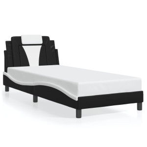 vidaXL Bedframe met LED-verlichting kunstleer zwart en wit 80x200 cm